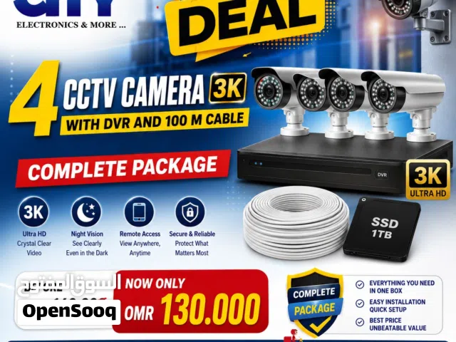 4 CCTV Cameras 3K + DVR + 1TB SSD + 100M Cable  Complete Security Package