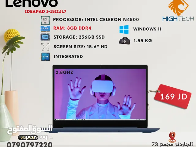 لابتوب لينوفو انتل سيليرون N4500 رام 8جيجا 256جيجا SSD شاشة 15.6" وندوز 11 -لابتوبات Lenovo Celeron