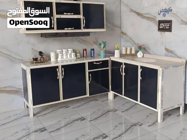 معمل ومعرض الجوادين للكاونترات الالمنيوم: كاونتر 3 قطع ارضي وملحق متر ونص مع سنك متر و20 سم