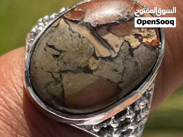 خاتم فضه مع حجر جزع يماني فاخر