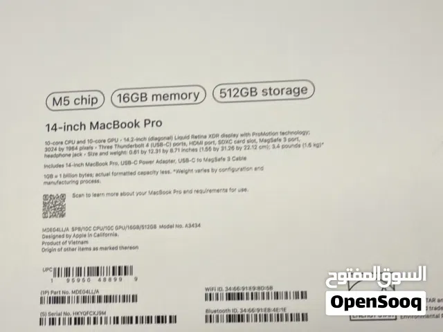 MacBook Pro M5 14 inch 16GB RAM 512GB SSD 10-Core CPU 10-Core GPU Space black Brand New Sealed