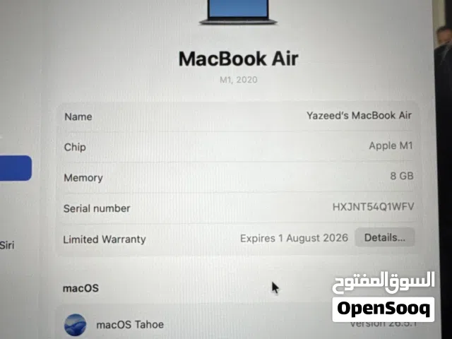 MacBook air 2020 M1 كفالة لسا شغالة