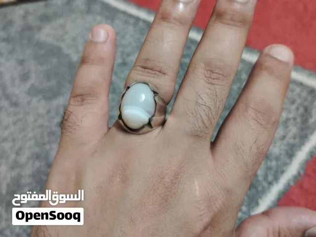 خاتم عقيق سليماني يماني أبيض قديم