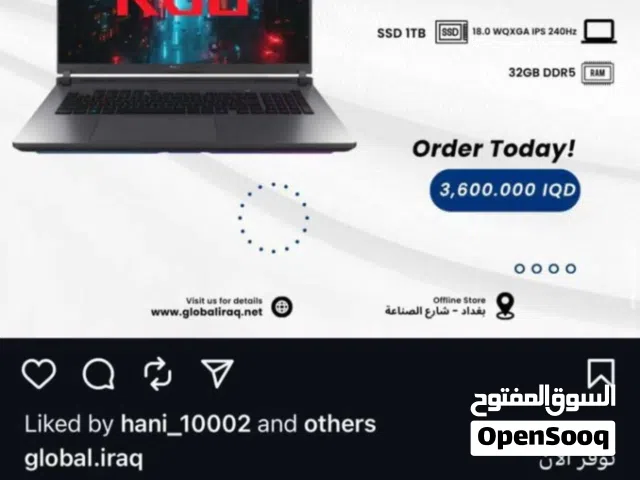أسوس: ASUS ROG Strix  - أحدث جيل بالسوق (RTX 5070 Ti) i9 ultimate