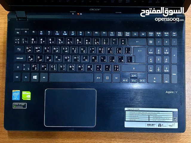 acer core i5 الجيل الرابع الرام 8G الهارد 256ssd كارت شاشة خارجي 2G geforce والداخلي 4G انتل