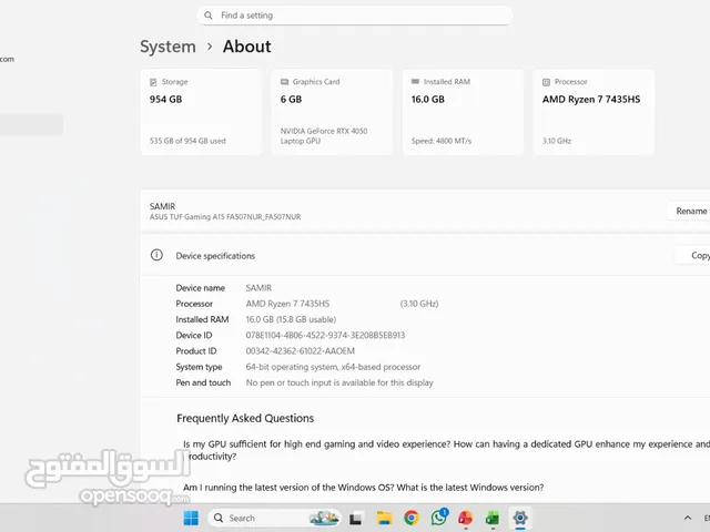 ASUS TUF Gaming A15 Laptop, AMD Ryzen 7 7425HS, 16GB RAM, 1TB SSD, 15.6 Inch GrforceRTX4050