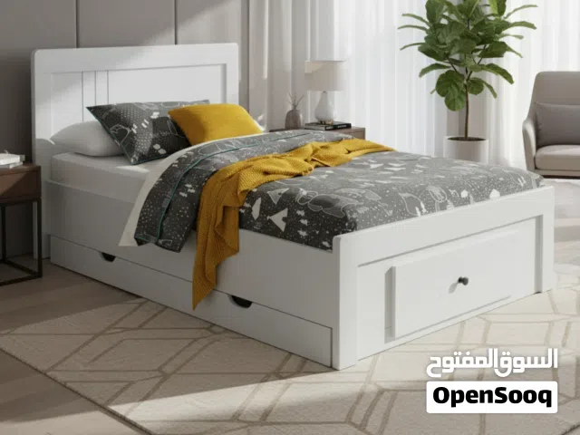 سرير عصري مفرد باللون الأبيض مع درج تخزين مدمج موديل BDM-7090