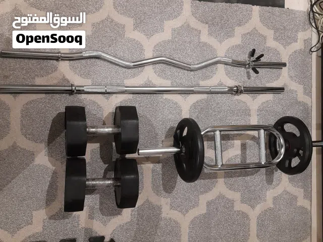 للبيع بار حديد الطول  1 متر و82 معاه اقراص 20 كيلو عدد 2 و10 كيلو 2 و2 كيلو ونص عدد 8 معاه  2 دنابل