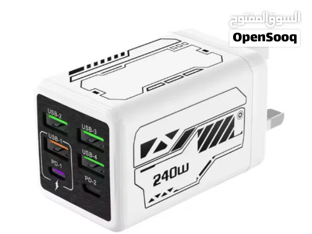 شاحن USB C بقوة 240 واط مع 6 منافذ، شحن سريع، شاحن حائط أوروبي/أمريكي/بريطاني لهواتف آيفون وسامسونج
