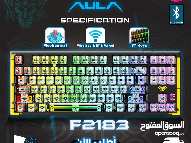 كيبورد جيمنغ مضيئ احترافي لكل الجيمرز Aula Keyboard F2183 Transparent Layout Gaming RGB Lights OG