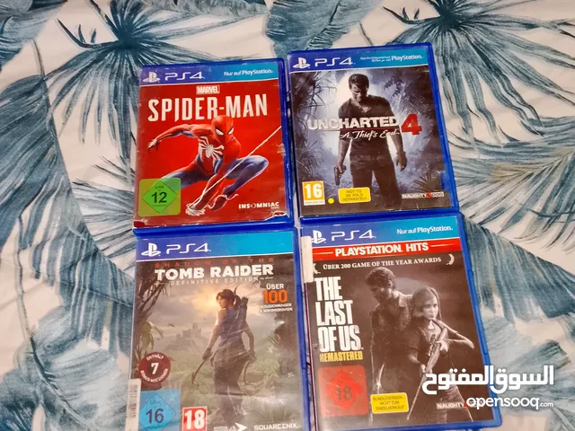 العاب ps4 اربع العاب: uncharted. the last of us. spiderman. tomb raider