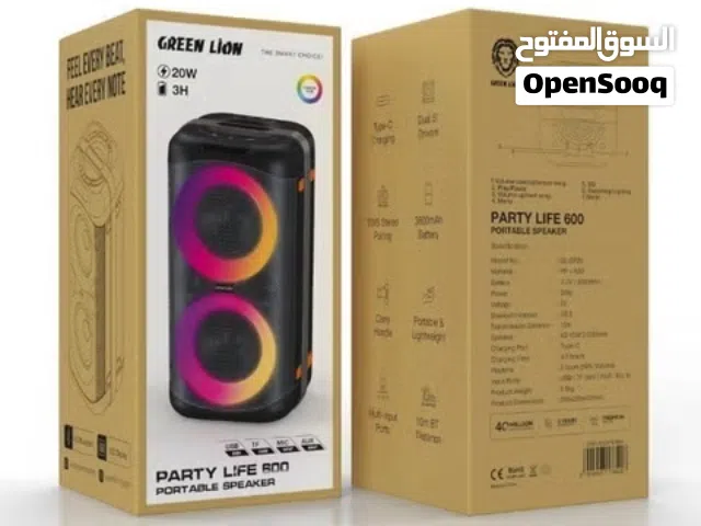 سماعة سبيكر جرين ليون بارتي لايف 600 بقدرة 20 واط وبطارية 3600mAh مع إضاءة RGB