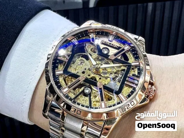 AOKULASIC ساعة ميكانيكية أوتوماتيكية رجالية فاخرة بعقرب فارغ وهيكل بألوان ذهبية وحزام من الفولاذ الم