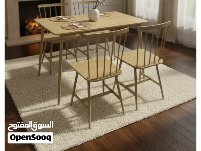 طقم طاولة طعام خشبية ومعدنية مودرن 4 كراسي