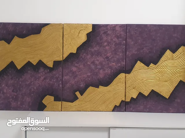 لوحة ثلاثيه ديكور للمنزل بالجبس والوان الاكريلك