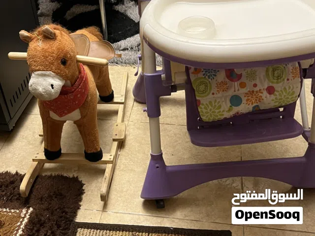 كرسي طعام أطفال يتغير حجمة وطوله + كرسي هزاز على شكل حصان مع صوت