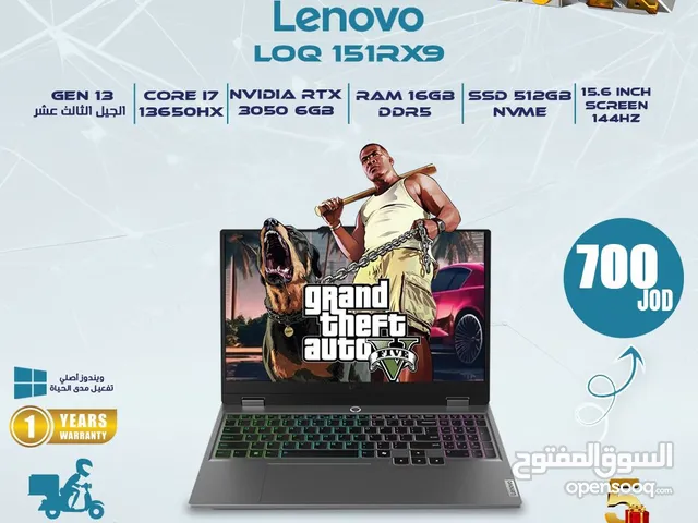 LAPTOP LENOVO LOQ I7 13GEN 16G 512SSD RTX 3050 6G 15.6 MONITOR 144HZ