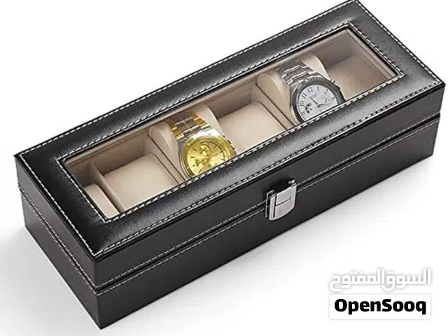 Premium Men’s Jewelry and Watch Organizer, 6-Compartment Leather Storage Case (Black)