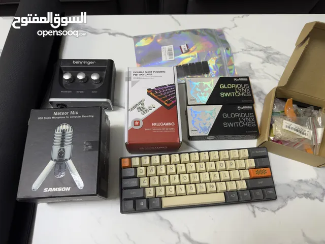custum keyboard and Samson mic and behriger mixer and mouse bad