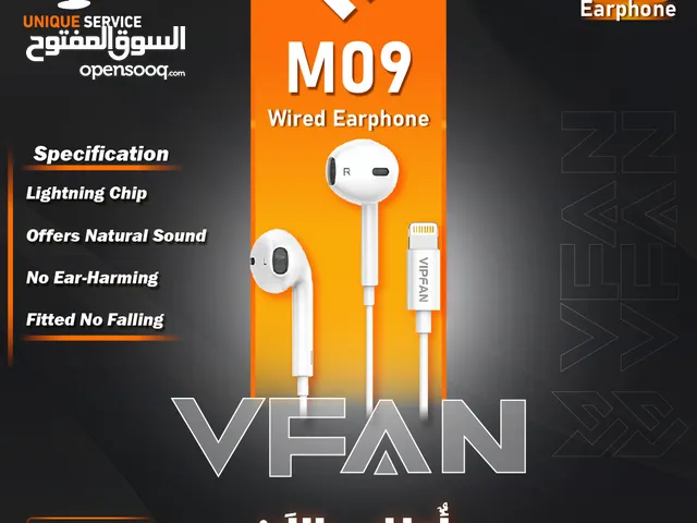 سماعه اذن اصلي ايفون  Lightning Chip VFan M09 Earphone