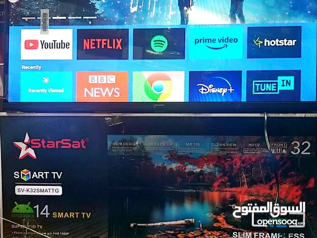شاشات ستار سات 32 بوصة اخر اصدار 2025 سمارت 14 ماليزي بدون حواف 4k تحكم من الجوال او الريموت مضمونة