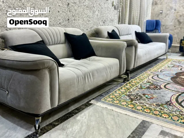 تخم تركي مخمل كنتارا لونين ازرق + رصاصي متكون من10 مقاعد مستعمل استعمال بسيط جداً
