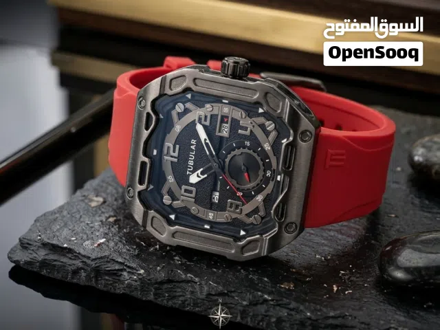 Tubular Modern Sport Watch – Industrial Skeleton Dial with Bold Red Silicone Strap