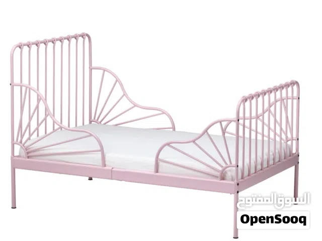 Extended  bed frame with slatted bed base, light pink, 80x200 cm سرير اطفال للبيع