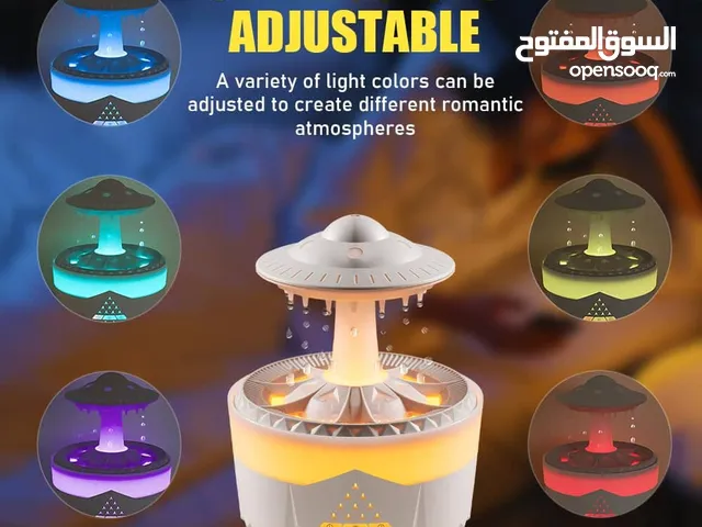 ابجوره وفواحه مع اضاءات مختلفه شكل سحابه بصوت المطر مرطبه للهواء ومنعشه شكل ممطر يحول الماء الى رذاذ