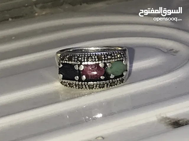 خاتم فضة ياقوت وزمرد اصلي ختم 925