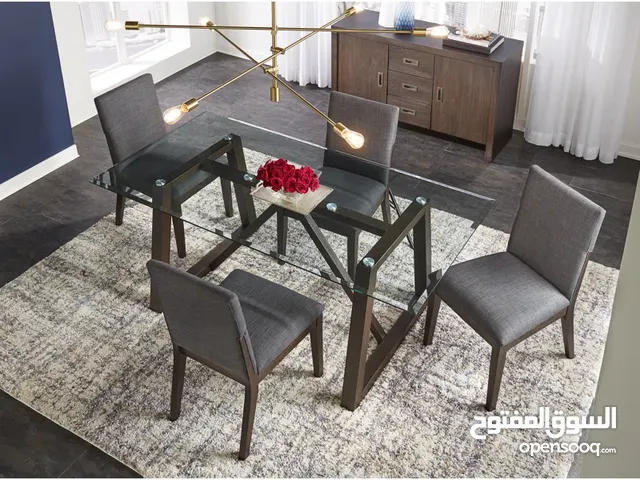 Stylish Top Glass Dining Table Set with 6 Modern Chairs