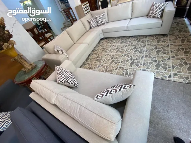 طقم كورنر ستايل أمريكي 10مقاعد جلسة مريحة جداً بعمق 70_سم خشب سويد واسفنج دنلوب قماش الخيش الناعم