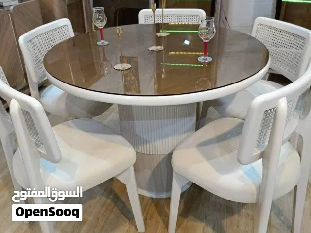 سفره زان احمر 5 كراسي خشب زان احمر ابلاكش سه مسطحات دهان ديكو زجاج فامى تنجيد سفنج مقاس 120 سم