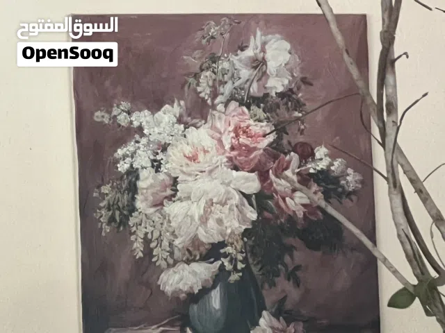 لوحة زيتية كلاسيكية راقية (طبيعة صامتة - زهور الورد والبيوني) للصالونات والمجالس