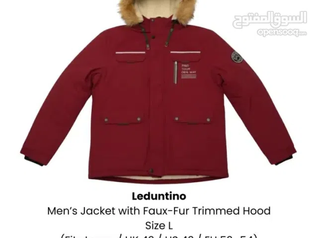 Leduntino Men’s Casual Jacket with Faux-Fur Trimmed Hood