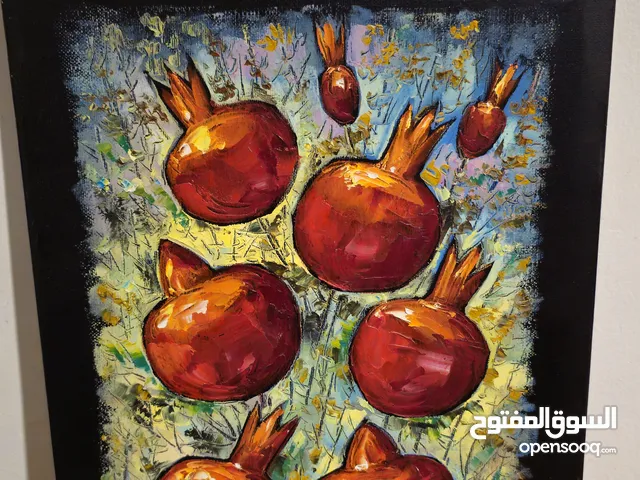 Caucasian Culture Artisan Handpainted 3D Pomegranates Portrait لوحة فنية رسم زيتي يدوي فنان قوقازي