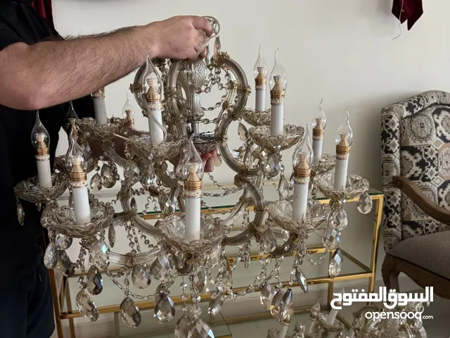 15-Light Chandeliers with Glass Tips Champaign color ثريا نجف 15 ضوءًا مع رؤوس زجاجية