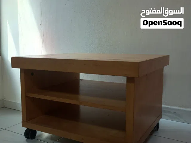 Solid Wood Rolling Coffee Table with Open Shelves