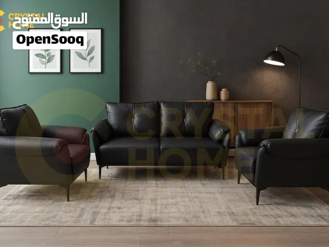 طقم كنب أسود.. فخامة وحداثة ، حضور قوي.  ستايل ناعم.. تصميم حديث.. راحة تحكي عن حالها  جلد ناعم مريح