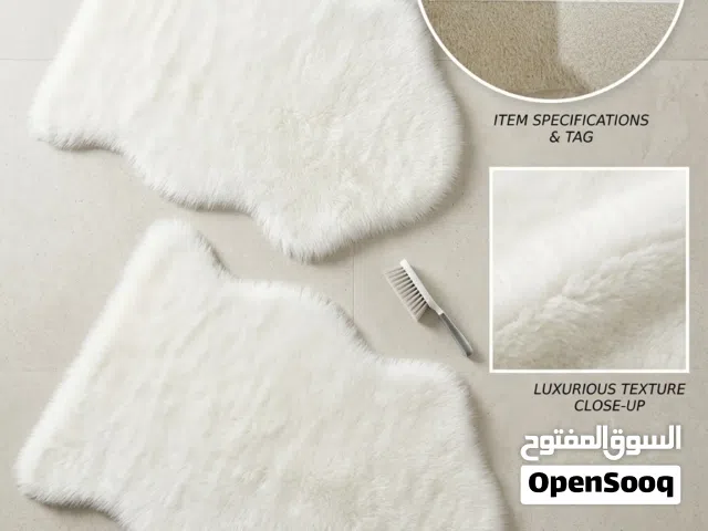 3 قطع سجادتين IKEA من الفرو الصناعي الأبيض ايكيا وسجادة فرو عادي