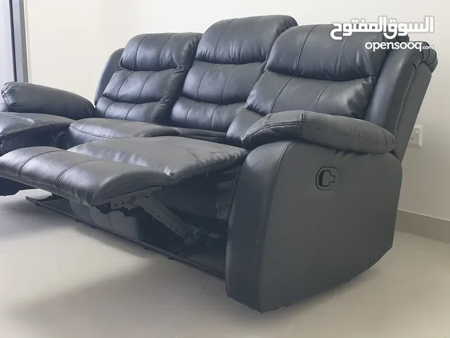Black Leather Recliner Sofa with Cupholders - 3 seater Sofa