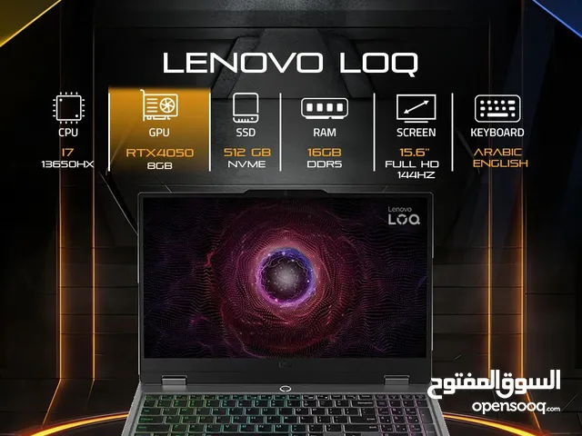لاب لينوفو لوك جيمنجIntel Core i7-13th-GEN 16GB DDR5 RAM512 GB SSD NVME RTX 4050 6GB 15.6" FHD144Hz