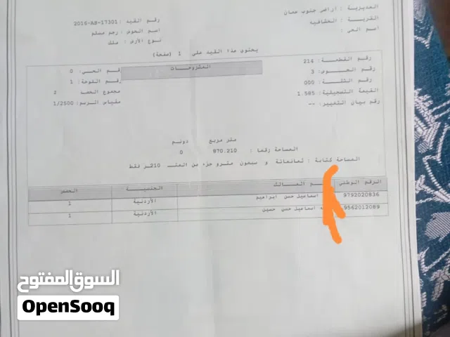 Residential Land for Sale in Amman Alkhashafia