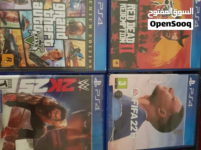 4 سيديات بلاي ستيشن 4 و يزبط على ال 5  فيفا 2022/ردد ردمشن2/GTA5/WWE2025