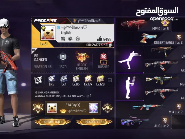 Exclusive Free Fire Account with Rare Skins, Emotes & Level 3 MP40