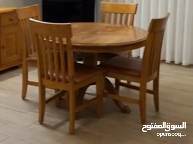 طاولة سفرة انتيكا زان أصلي سويدي مع الواح للتكبير .. مع 4 كراسي انتيكا سويدي بمقاعد جلد