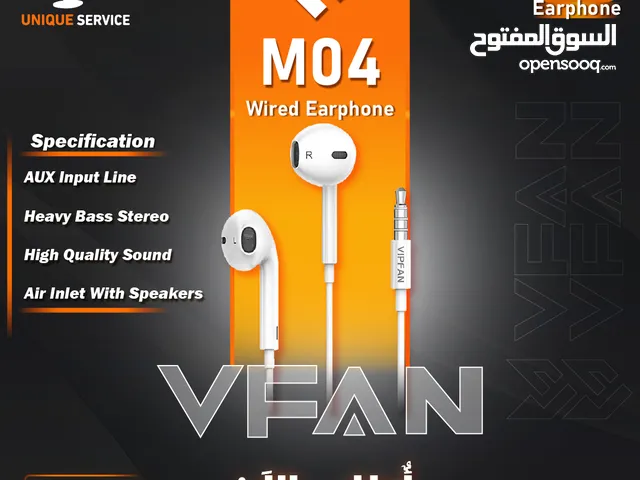 سماعه اذن اصلي مدخل AUX 3.5 عالي الجودة AUX Input VFan M04 Earphone Original Lightning Chip