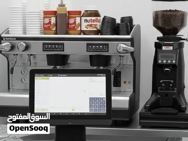معدات كوفي شوب كاملة للبيع (ماكينة قهوة + مطحنة + كاشير + ثلاجة عرض)