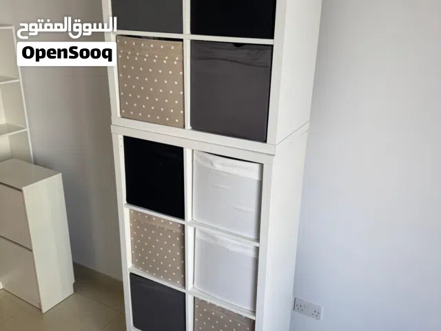 Shelving unit with boxes, storage space from Ikea