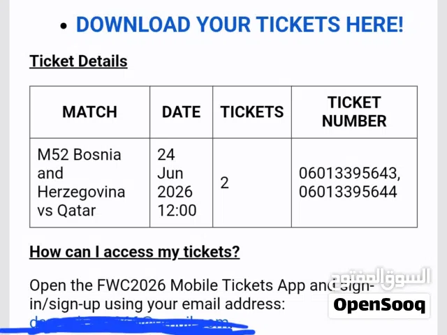 2 tickets for fifa world cup in America for selling